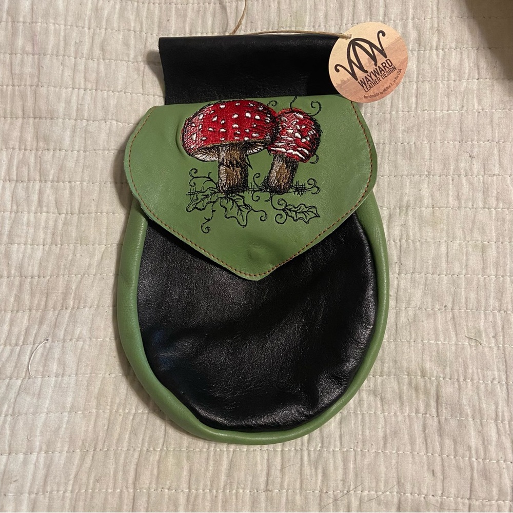 Green and Black Mushroom Embroidered Bag